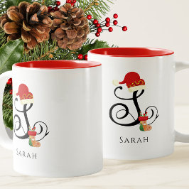 Caneca De Café Em Dois Tons Nome Elegante Letra Inicial Moderna S Natal