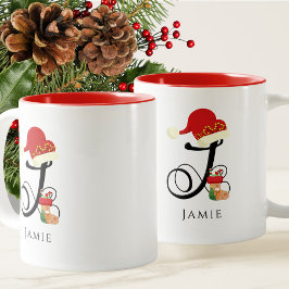 Caneca De Café Em Dois Tons Nome Elegante Moderno Script Todas as Letras J Nat