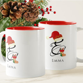 Caneca De Café Em Dois Tons Nome Elegante Monograma - Letra E Natal