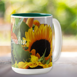 Caneca De Café Em Dois Tons Nome em Lindos Girassóis do outono 15oz