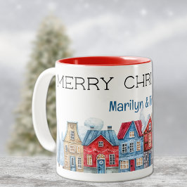 Caneca De Café Em Dois Tons Nome em Trendy Watercolor Feliz Natal 11oz