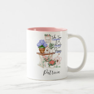 Caneca De Café Em Dois Tons Nome Floral do Jardineiro Encantador