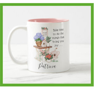 Caneca De Café Em Dois Tons Nome Floral do Jardineiro Encantador