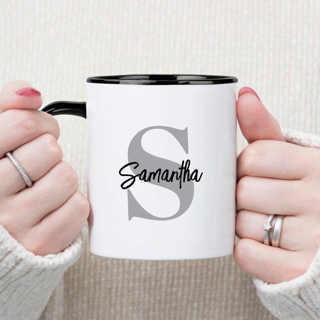 Caneca De Café Em Dois Tons Nome inicial do Monograma (Criador carregado)