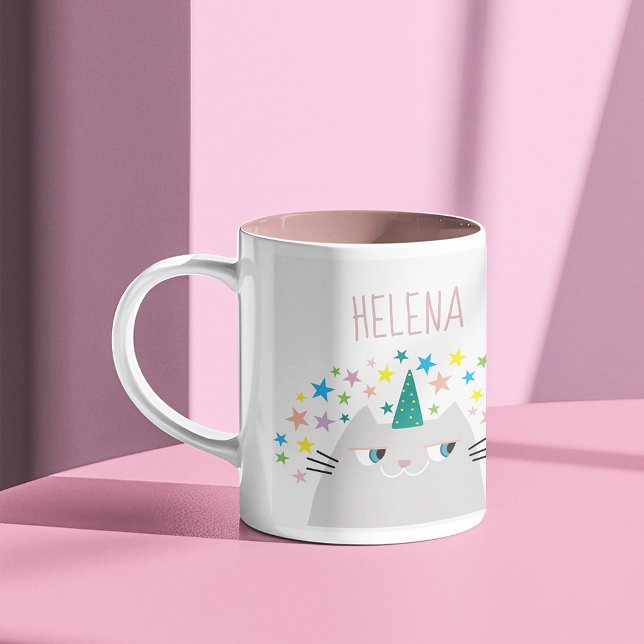 Caneca De Café Em Dois Tons Nome Kawaii Caticórnio (Criador carregado)