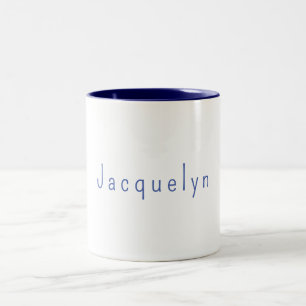 Caneca De Café Em Dois Tons Nome moderno elegante e elegante azul minimalista