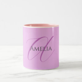 Caneca De Café Em Dois Tons Nome Monograma - Letra Inicial Orchid & Lilac