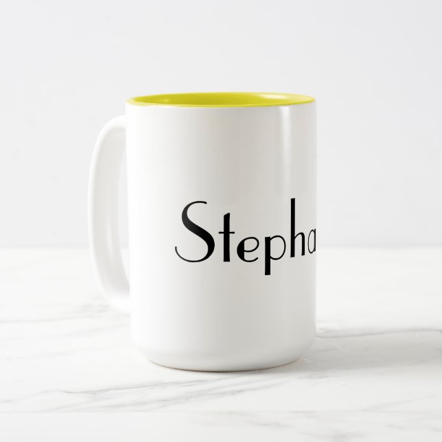 Caneca De Café Em Dois Tons Nome Monograma Modelo Yellow White Legal Gift (Frente Esquerda)