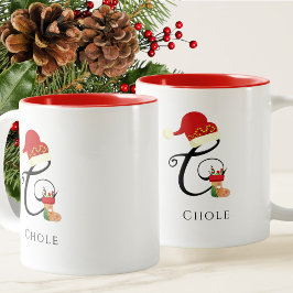 Caneca De Café Em Dois Tons Nome Monograma Moderno Letra C Natal