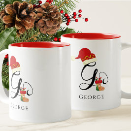 Caneca De Café Em Dois Tons Nome Monograma Moderno Letra G Férias