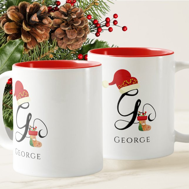 Caneca De Café Em Dois Tons Nome Monograma Moderno Letra G Férias (Criador carregado)