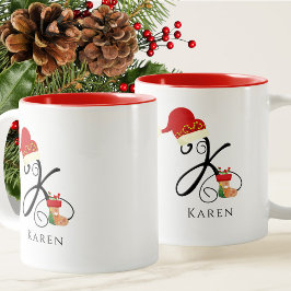 Caneca De Café Em Dois Tons Nome Monograma Script Moderno Letra K Natal