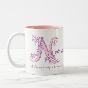 Caneca De Café Em Dois Tons Nome Nora significa flor cardíaca N monograma mug