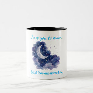 Caneca De Café Em Dois Tons Nome Personalizado Amor Você até a Lua Aquarela Lu