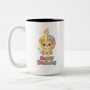 Caneca De Café Em Dois Tons Nome Personalizado Aniversário de 4 anos Leão Fofo