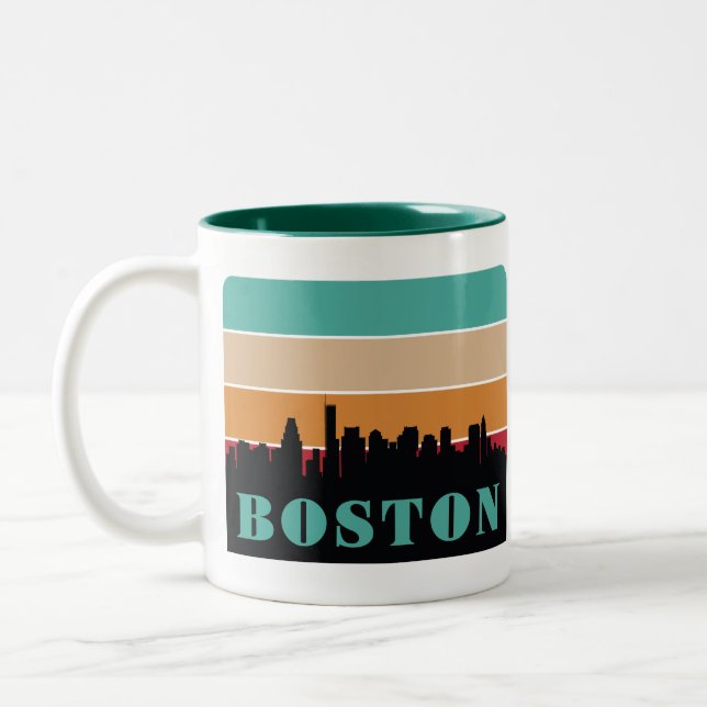 Caneca De Café Em Dois Tons Nome Personalizado Boston Massachusetts (Esquerda)