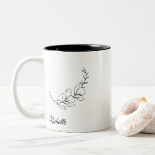Caneca De Café Em Dois Tons Nome Personalizado Botânico Minimalista
