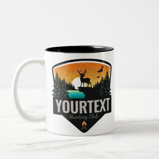 Caneca De Café Em Dois Tons NOME Personalizado Caça Selvagem de Elk Sunset (Esquerda)