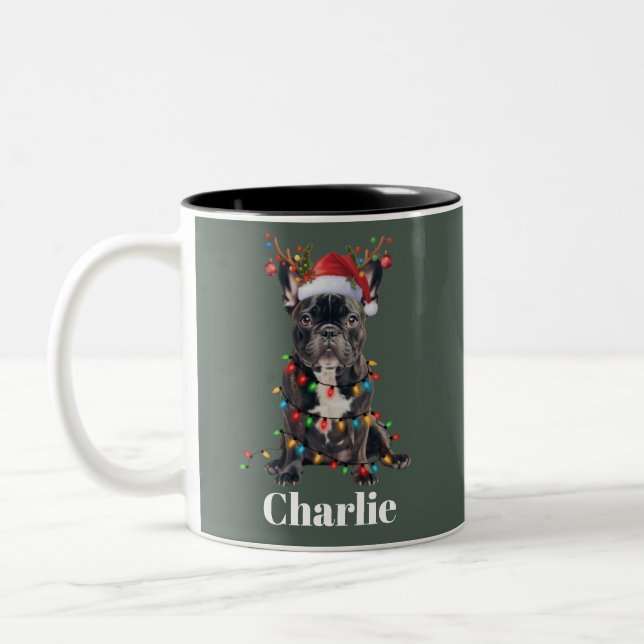 Caneca De Café Em Dois Tons Nome Personalizado Cão-Bulldog Francês de Natal (Esquerda)