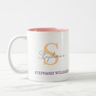 Caneca De Café Em Dois Tons Nome personalizado clássico elegante preto branco