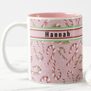 Caneca De Café Em Dois Tons Nome Personalizado da Lista Glitter Cor-de-Rosa Co