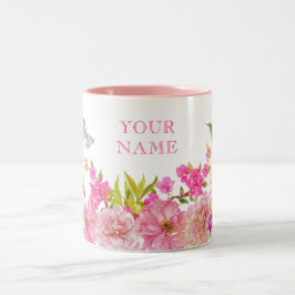 Caneca De Café Em Dois Tons Nome personalizado das aves tropicais, cor-de-rosa