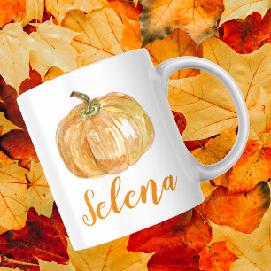 Caneca De Café Em Dois Tons Nome Personalizado de Abóbora de Halloween Floral 