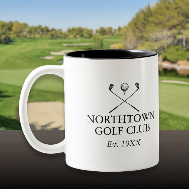 Caneca De Café Em Dois Tons Nome Personalizado de Clube de Golfe Clássico (Personalized Classic Golf Club Name Two-Tone Coffee Mug)