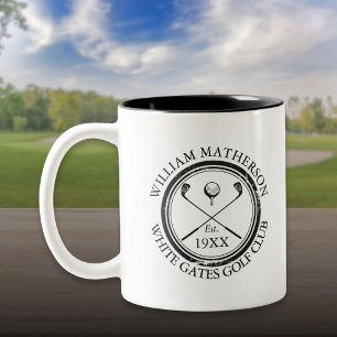 Caneca De Café Em Dois Tons Nome Personalizado de Clube de Golfe Clássico Pers