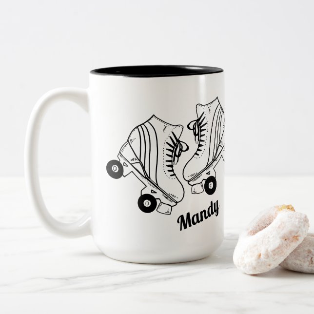Caneca De Café Em Dois Tons Nome Personalizado de Desenho do Cilindro Minimali (Com Donut)