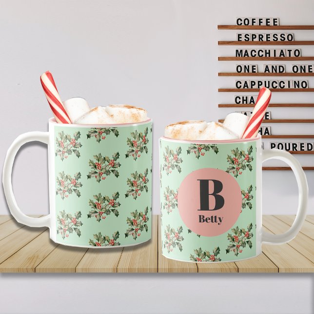Caneca De Café Em Dois Tons Nome Personalizado de Macaron Mistletodo Natal (Criador carregado)