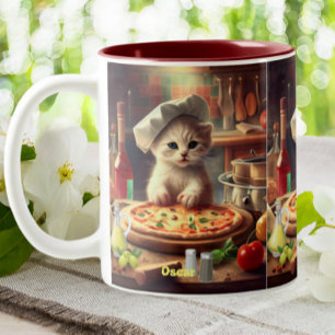 Caneca De Café Em Dois Tons Nome Personalizado de Pizza de Fazer de Gato de Ch