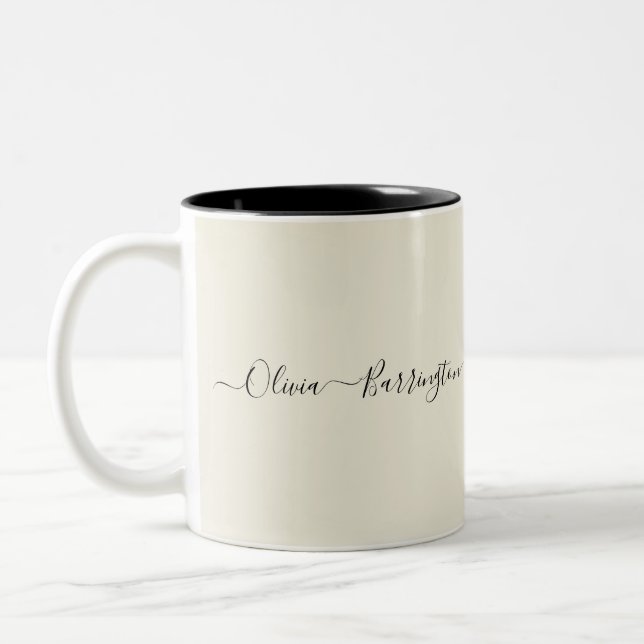 Caneca De Café Em Dois Tons Nome Personalizado de Script Branco Mínimo Moderno (Esquerda)