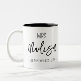 Caneca De Café Em Dois Tons Nome Personalizado de Senhora Data do Casamento Pe