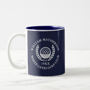 Caneca De Café Em Dois Tons Nome Personalizado de Tacos de Golfe Azul Marinho