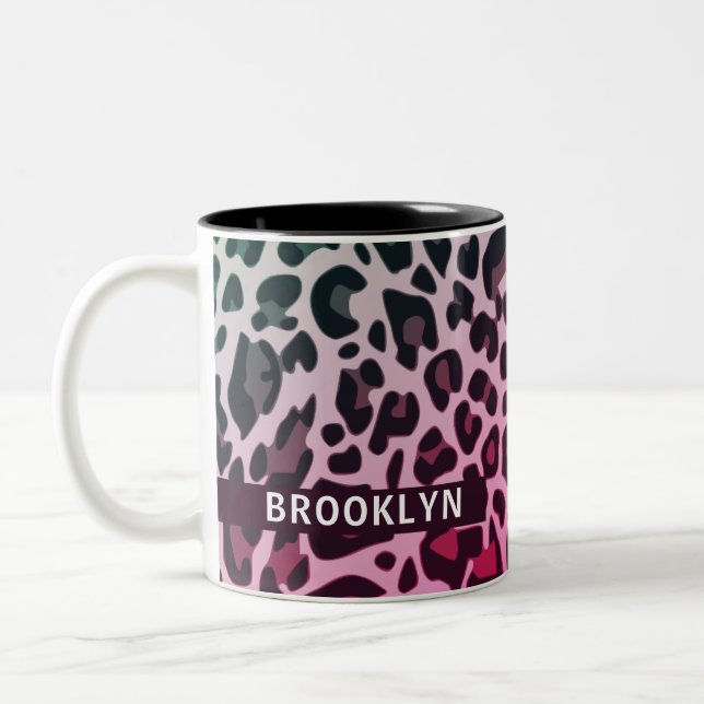 Caneca De Café Em Dois Tons Nome Personalizado Design de Impressão do Leopardo (Esquerda)