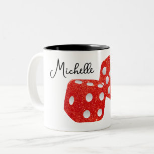 Caneca De Café Em Dois Tons Nome Personalizado do Dice de Brilhante Vermelho