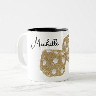 Caneca De Café Em Dois Tons Nome Personalizado do Dice de Glitter Dourado