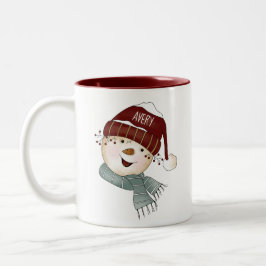 Caneca De Café Em Dois Tons Nome Personalizado do Feliz Snowman