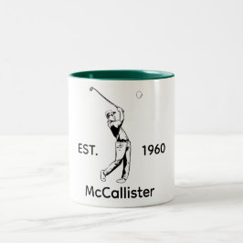 Caneca De Café Em Dois Tons Nome personalizado do golfista e ano