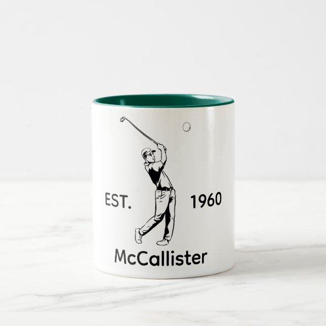 Caneca De Café Em Dois Tons Nome personalizado do golfista e ano  (Centro)