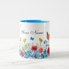 Caneca De Café Em Dois Tons Nome personalizado do jardim de fazenda pintinho c