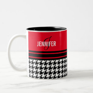 Caneca De Café Em Dois Tons Nome personalizado do Monograma vermelho preto bra