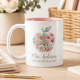 Caneca De Café Em Dois Tons Nome Personalizado do Professor e Maçã Floral da S