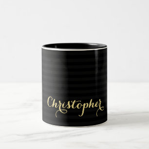 Caneca De Café Em Dois Tons Nome Personalizado Dourado de Faux Elegante de Str