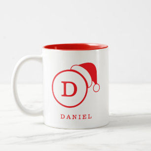 Caneca De Café Em Dois Tons Nome Personalizado e Vermelho Santa Hat Monograma