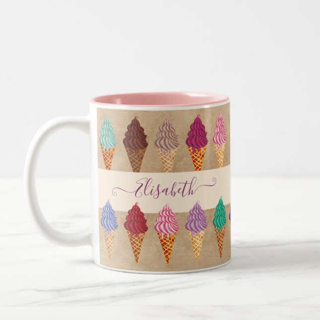 Caneca De Café Em Dois Tons Nome Personalizado Engraçado do Sorvete de Aquarel (Esquerda)