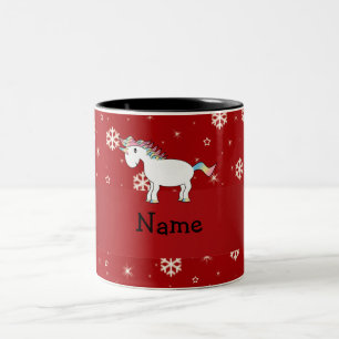 Caneca De Café Em Dois Tons Nome personalizado flocos de neve unicórnios verme