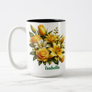 Caneca De Café Em Dois Tons Nome personalizado floral Cama de café com dois to