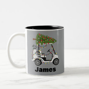 Caneca De Café Em Dois Tons Nome Personalizado Golfer Natal Carrinho de Golfe